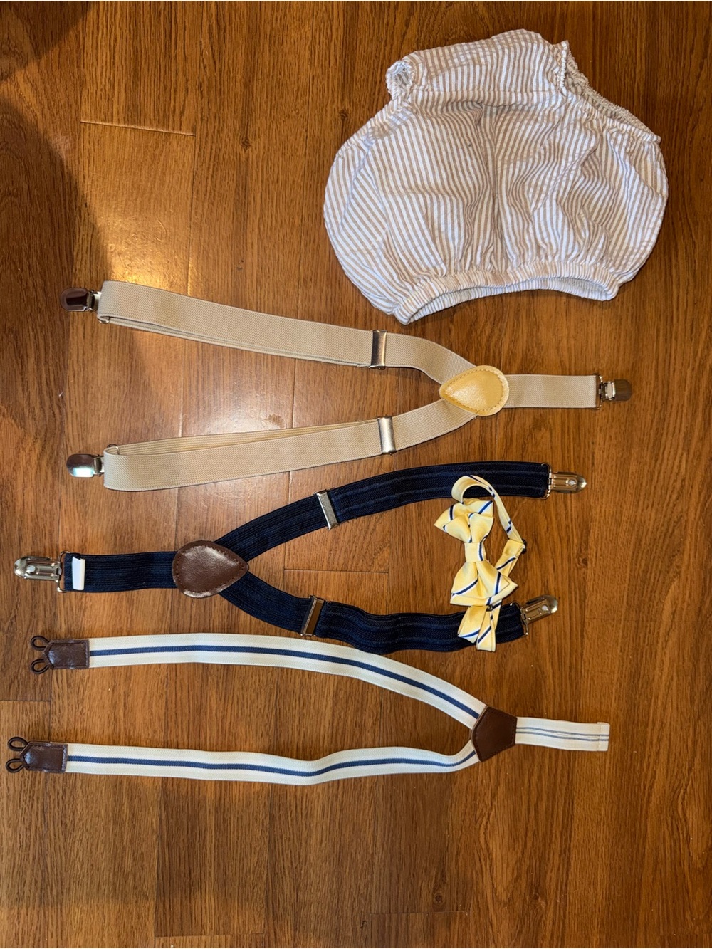 Baby Adjustable Suspenders Set in Navy, Cream, and White